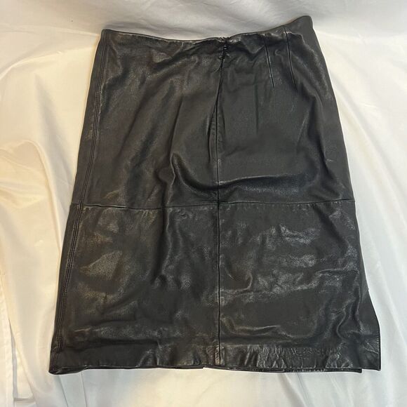 ANN TAYLOR Black Leather Skirt Size 4 Vintage - Picture 1 of 7